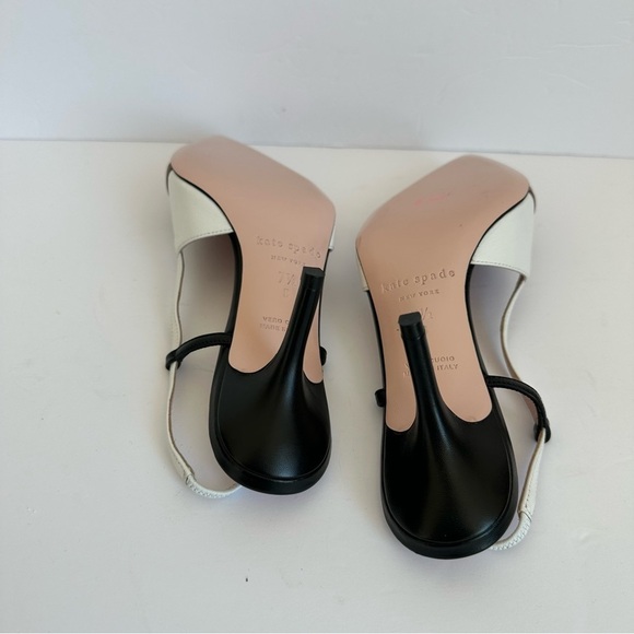 KateSpade Sabina pumps white brown leather with black and clear slingback straps - Picture 3 of 13